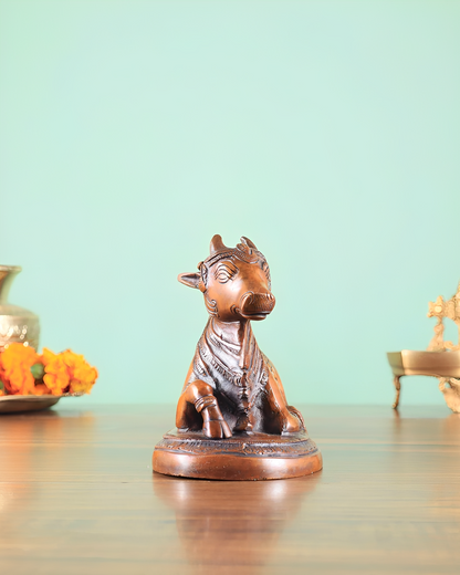 Brassaura™ Brass Superfine Nandi Bull Idol – Copper Tone | Height 4.5" & Weight 1.5 Kgs