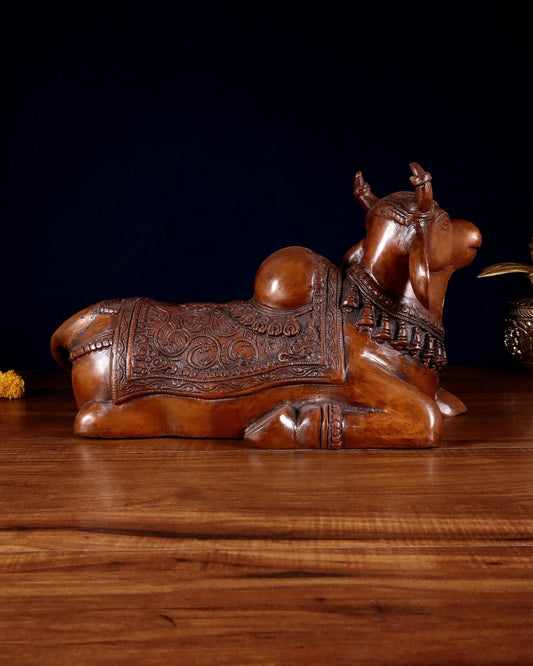 Brassaura™ Brass Nandi Statue with Copper Tone – Height 15" & Weight 9 Kgs | Temple & Home Décor
