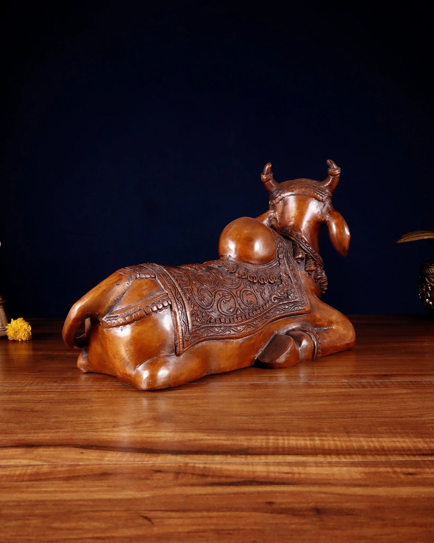 Brassaura™ Brass Nandi Statue with Copper Tone – Height 15" & Weight 9 Kgs | Temple & Home Décor