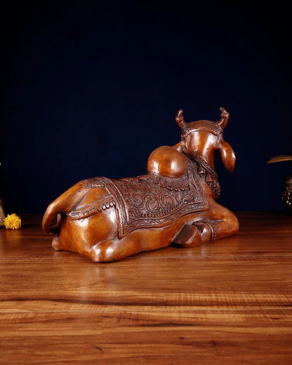 Brassaura™ Brass Nandi Statue with Copper Tone – Height 15" & Weight 9 Kgs | Temple & Home Décor