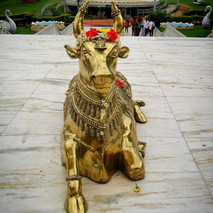 Brassaura™ Grand Brass Nandi Statue with Intricate Shiva Carvings – Height 44" & Weight 145 Kgs | Temple & Spiritual Décor