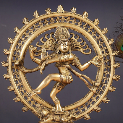Brassaura™ Brass Lord Shiva Nataraja Statue | Handcrafted Cosmic Dance Idol | Weight 3.5 Kgs | Height 13.5 Inches
