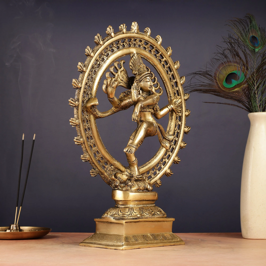 Brassaura™ Brass Lord Shiva Nataraja Statue | Handcrafted Cosmic Dance Idol | Weight 3.5 Kgs | Height 13.5 Inches