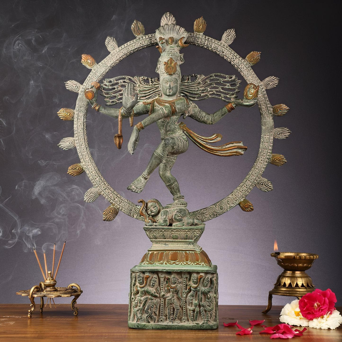 Brassaura™ Superfine Brass Nrityaraj Shiva Nataraja Statue – Antique Black & Green Finish | Height 23 Inches & Weight 14 Kgs |