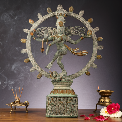 Brassaura™ Superfine Brass Nrityaraj Shiva Nataraja Statue – Antique Black & Green Finish | Height 23 Inches & Weight 14 Kgs |