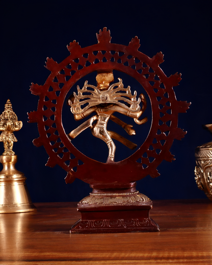 Brassaura™ Brass Lord Shiva Nataraja Statue with Netted Ring | Dual Tone Handcrafted Idol | Weight 1.4 Kgs | Height 9.3 Inches