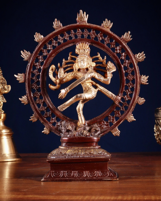 Brassaura® Brass Lord Shiva Nataraja Statue with Netted Ring | Dual Tone Handcrafted Idol | Height 9.3 Inches