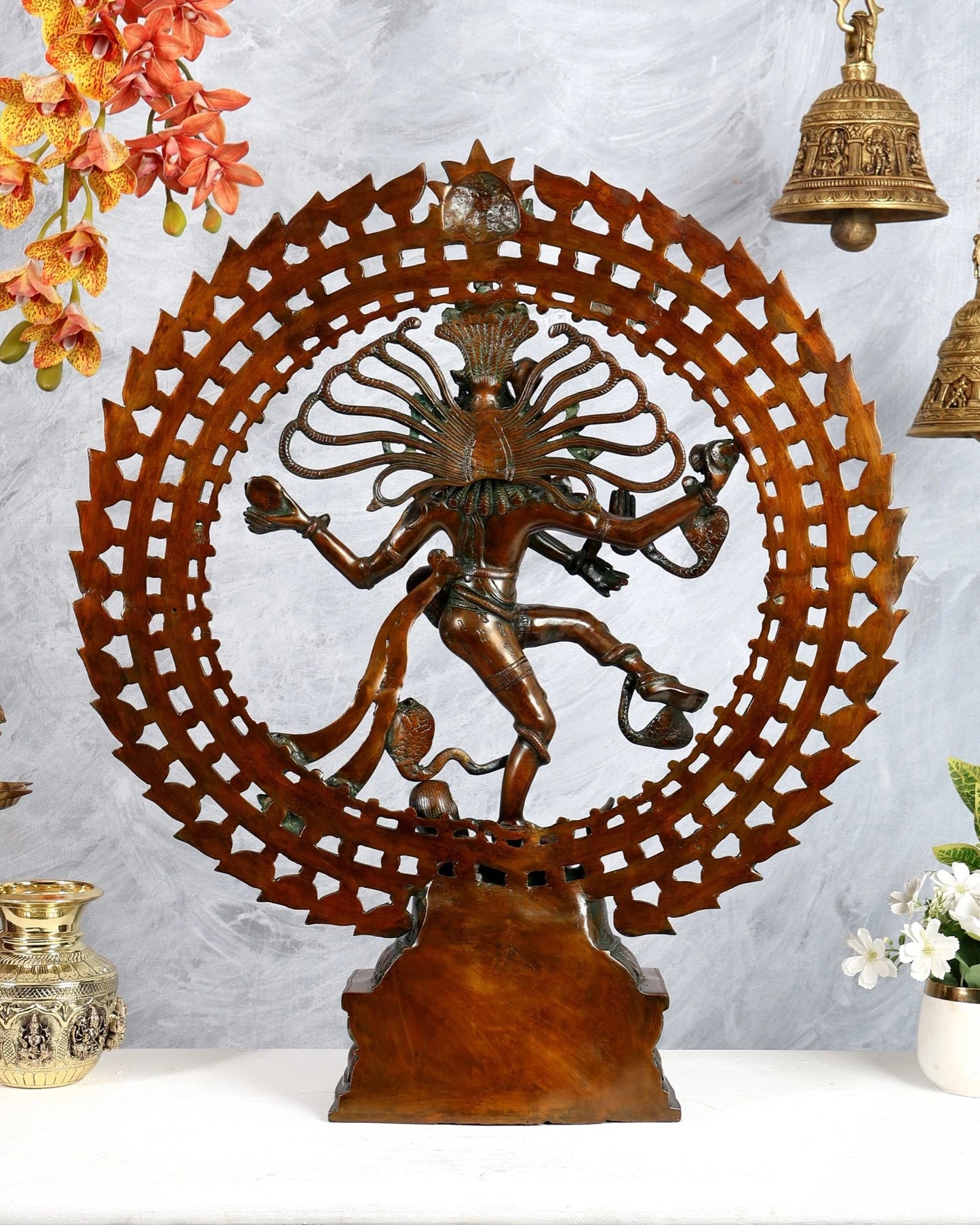 Brassaura® Brass Dual Fire Ring Nataraja Statue | Height 27 Inches