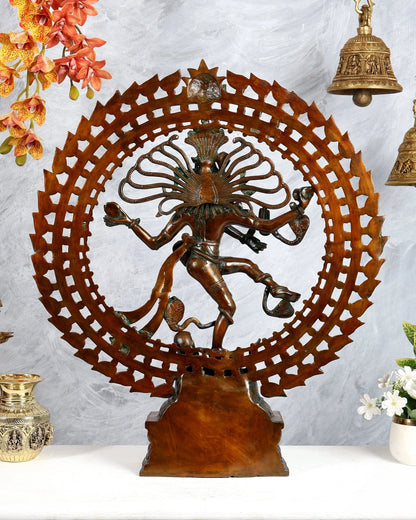 Brassaura® Brass Dual Fire Ring Nataraja Statue | Height 27 Inches