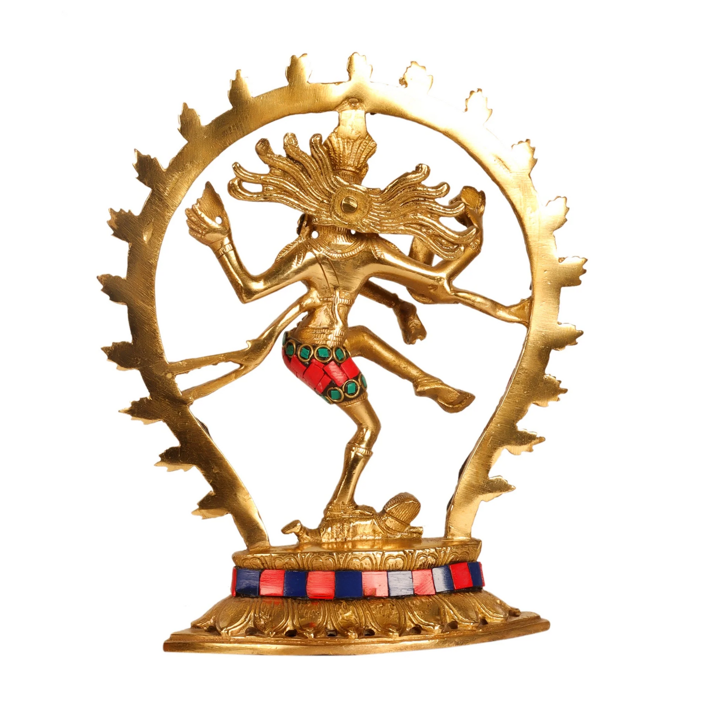 Brassaura™ Brass Multicolor Stone Handwork Nataraja Idol | Height 8.5 Inches & Weight 1.2 Kgs