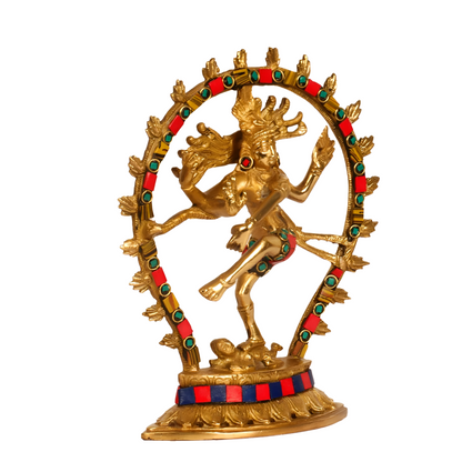 Brassaura™ Brass Multicolor Stone Handwork Nataraja Idol | Height 8.5 Inches & Weight 1.2 Kgs