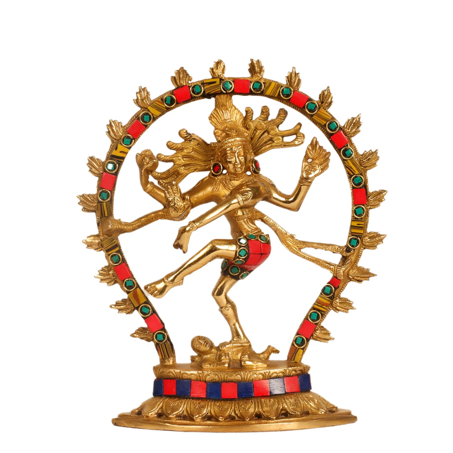 Brassaura™ Brass Multicolor Stone Handwork Nataraja Idol | Height 8.5 Inches & Weight 1.2 Kgs