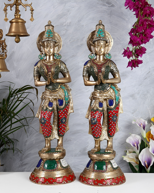 Brassaura® Brass Namaste Lady Statue Pair | Height 28.54 Inches