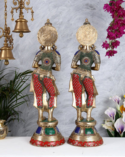 Brassaura® Brass Namaste Lady Statue Pair | Height 28.54 Inches