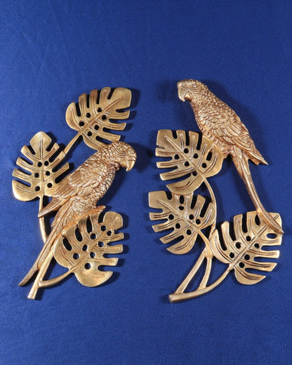 Brassaura™ Brass Parrot Pair on Tropical Tree – Total Weight 2.8 Kgs