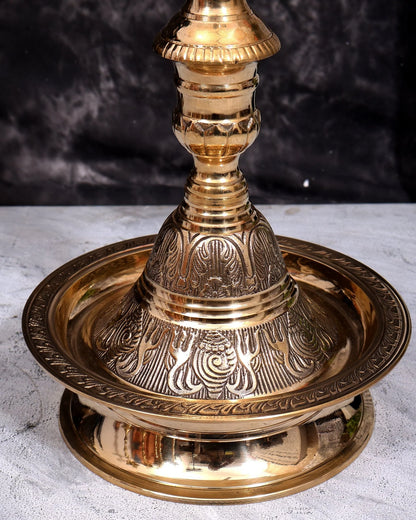 ब्रासोरा® वृंदावन वेणुगोपाल कृष्ण पीतल की प्रतिमा मोर के साथ | एंटीक नीला और सुनहरा रंग | ऊँचाई 20 इंच