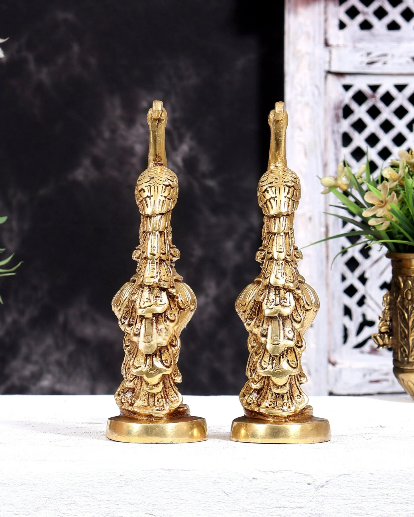 Brassaura® Peacock Showpiece Pair with Natural Brass Finish | Pure Superfine Brass Handcrafted Murti | Brass Statue for Home Temple, Pooja Room | Height 7 Inches | Weight 1.73 Kgs