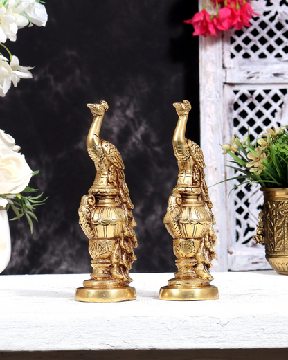 Brassaura® Peacock Showpiece Pair with Natural Brass Finish | Pure Superfine Brass Handcrafted Murti | Brass Statue for Home Temple, Pooja Room | Height 7 Inches | Weight 1.73 Kgs