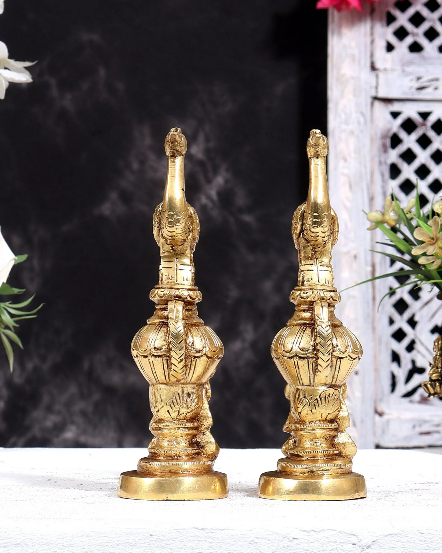 Brassaura® Peacock Showpiece Pair with Natural Brass Finish | Pure Superfine Brass Handcrafted Murti | Brass Statue for Home Temple, Pooja Room | Height 7 Inches | Weight 1.73 Kgs