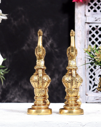 Brassaura® Peacock Showpiece Pair with Natural Brass Finish | Pure Superfine Brass Handcrafted Murti | Brass Statue for Home Temple, Pooja Room | Height 7 Inches | Weight 1.73 Kgs