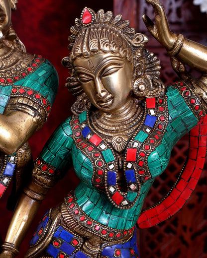 ब्रासोरा® वृंदावन वेणुगोपाल कृष्ण पीतल की प्रतिमा मोर के साथ | एंटीक नीला और सुनहरा रंग | ऊँचाई 20 इंच
