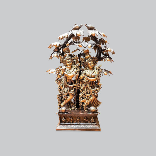 Brassaura® Radha Krishna Beneath Kalpavriksha Tree | Two-Tone Finish Brass Sculpture | Height 36 Inches & Weight 77 Kgs