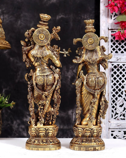ब्रासोरा® वृंदावन वेणुगोपाल कृष्ण पीतल की प्रतिमा मोर के साथ | एंटीक नीला और सुनहरा रंग | ऊँचाई 20 इंच