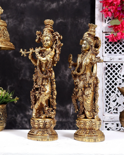 ब्रासोरा® वृंदावन वेणुगोपाल कृष्ण पीतल की प्रतिमा मोर के साथ | एंटीक नीला और सुनहरा रंग | ऊँचाई 20 इंच