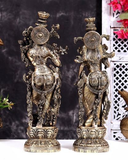 ब्रासोरा® वृंदावन वेणुगोपाल कृष्ण पीतल की प्रतिमा मोर के साथ | एंटीक नीला और सुनहरा रंग | ऊँचाई 20 इंच