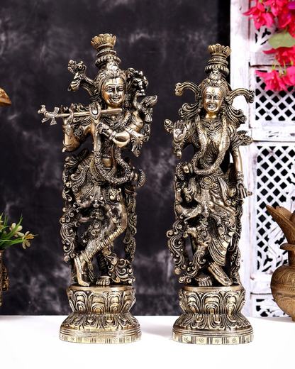 ब्रासोरा® वृंदावन वेणुगोपाल कृष्ण पीतल की प्रतिमा मोर के साथ | एंटीक नीला और सुनहरा रंग | ऊँचाई 20 इंच