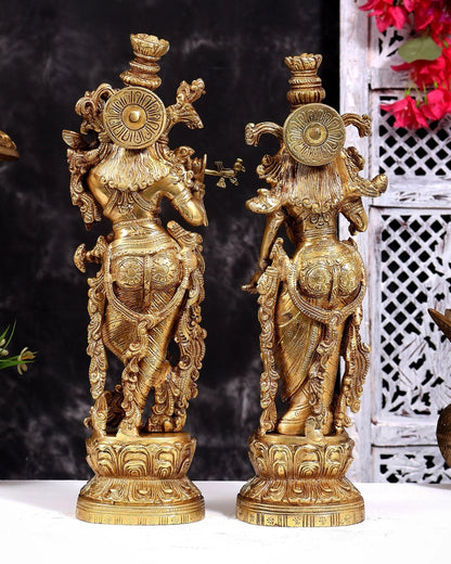 Brassaura® Radha Krishna Standing Pair Idol with Natural Brass Tone Finish | Pure Superfine Brass Handcrafted Murti | Brass Statue for Home Temple, Pooja Room | Height 14 Inches | Weight 8 Kgs