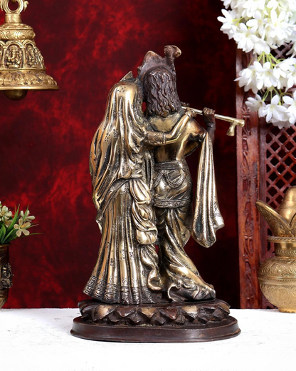 Brassaura® Radha Krishna Together Idol with Dual-Tone Brown & Gold Finish | Handcrafted Radha Krishna Murti for Home Temple & Spiritual Décor | Height 14 Inches | Weight 6.82 Kgs