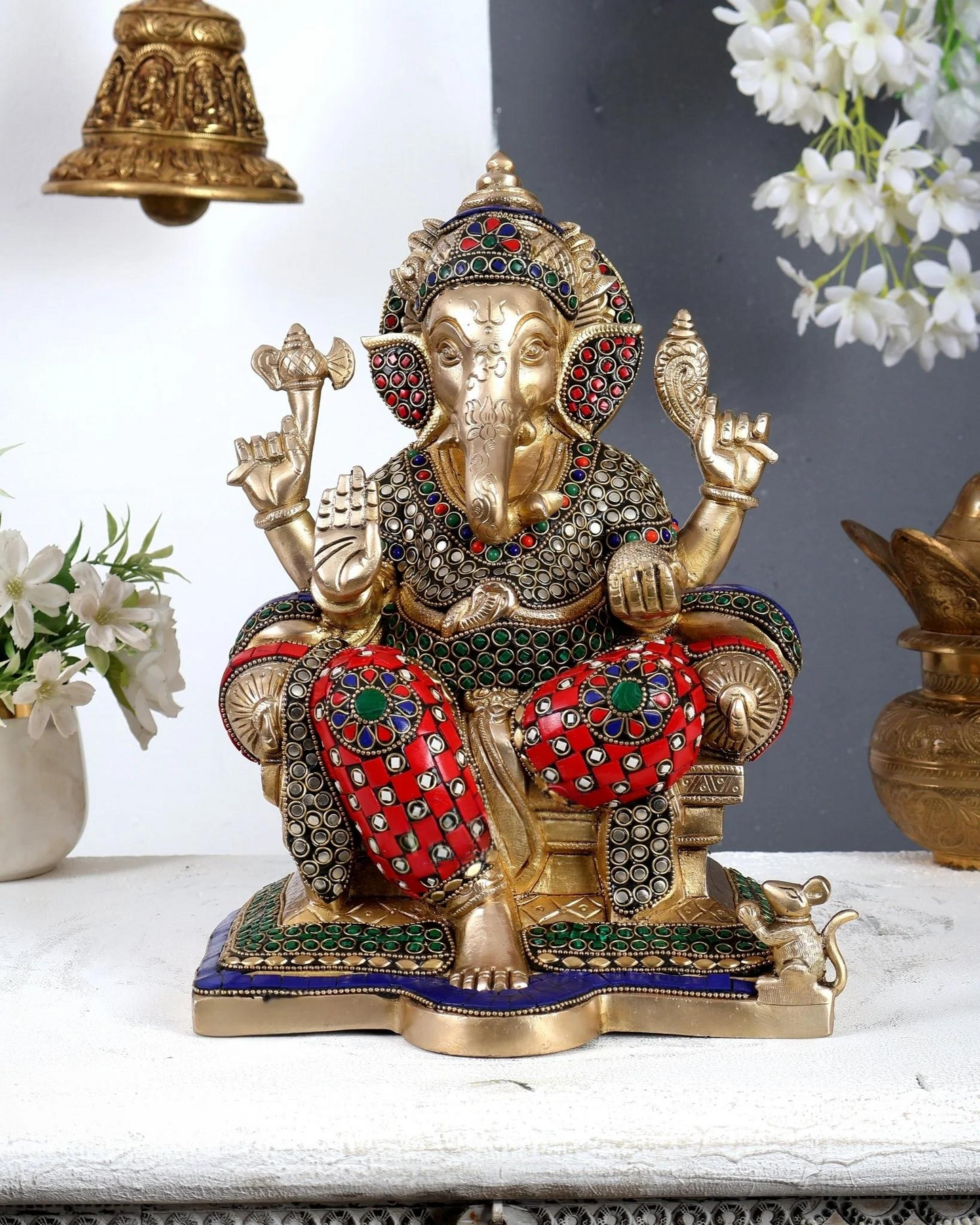 ब्रासोरा® वृंदावन वेणुगोपाल कृष्ण पीतल की प्रतिमा मोर के साथ | एंटीक नीला और सुनहरा रंग | ऊँचाई 20 इंच