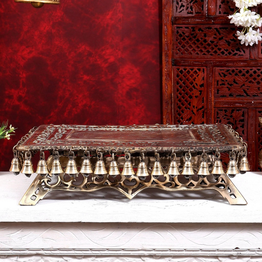 Brassaura® Pure Superfine Brass Handcrafted Pooja Chowki | Ornate Brass Temple Platform for Home Temple, Pooja Room & Mandir Décor | 5 Inches, 15.94 Kg
