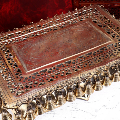 Brassaura® Pure Superfine Brass Handcrafted Pooja Chowki | Ornate Brass Temple Platform for Home Temple, Pooja Room & Mandir Décor | 5 Inches, 15.94 Kg