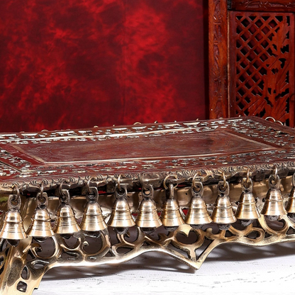 Brassaura® Pure Superfine Brass Handcrafted Pooja Chowki | Ornate Brass Temple Platform for Home Temple, Pooja Room & Mandir Décor | 5 Inches, 15.94 Kg