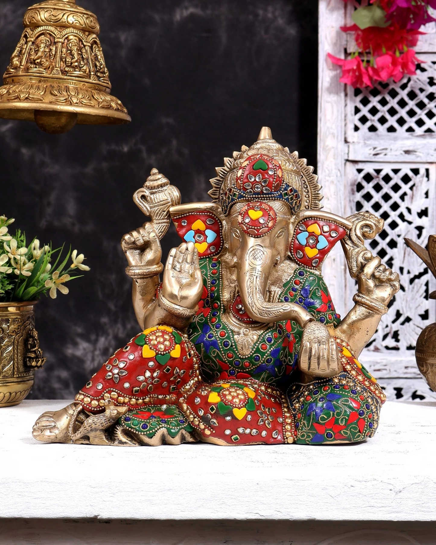 ब्रासोरा® वृंदावन वेणुगोपाल कृष्ण पीतल की प्रतिमा मोर के साथ | एंटीक नीला और सुनहरा रंग | ऊँचाई 20 इंच
