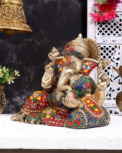 ब्रासोरा® वृंदावन वेणुगोपाल कृष्ण पीतल की प्रतिमा मोर के साथ | एंटीक नीला और सुनहरा रंग | ऊँचाई 20 इंच
