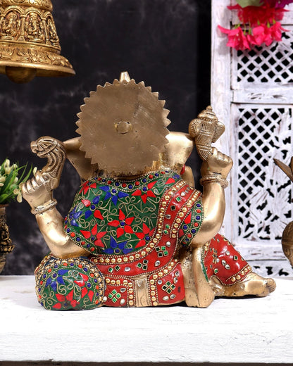 ब्रासोरा® वृंदावन वेणुगोपाल कृष्ण पीतल की प्रतिमा मोर के साथ | एंटीक नीला और सुनहरा रंग | ऊँचाई 20 इंच