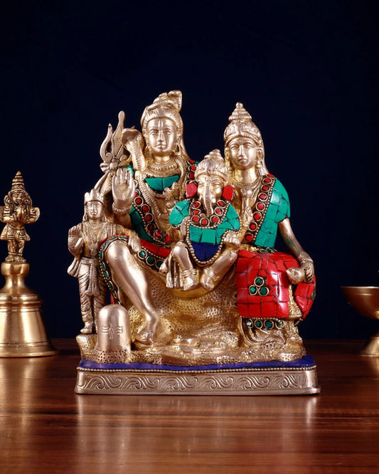 Brassaura™ Brass Shiv Parivaar with Shiv Lingam | Height 8 Inches | Weight 3.5 Kgs | Spiritual Home Decor