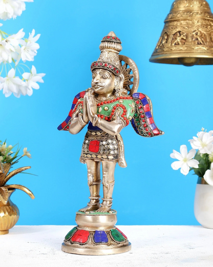 ब्रासोरा® वृंदावन वेणुगोपाल कृष्ण पीतल की प्रतिमा मोर के साथ | एंटीक नीला और सुनहरा रंग | ऊँचाई 20 इंच