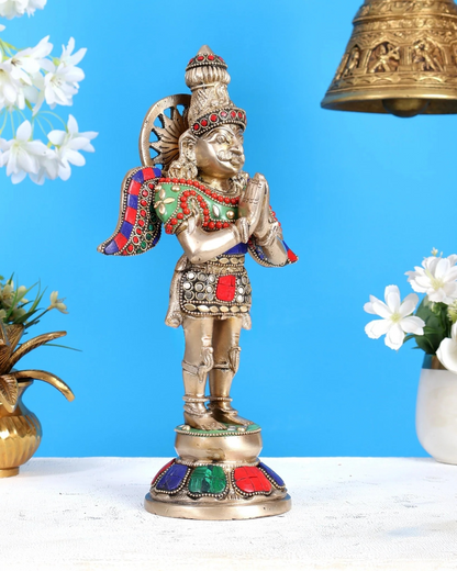 ब्रासोरा® वृंदावन वेणुगोपाल कृष्ण पीतल की प्रतिमा मोर के साथ | एंटीक नीला और सुनहरा रंग | ऊँचाई 20 इंच