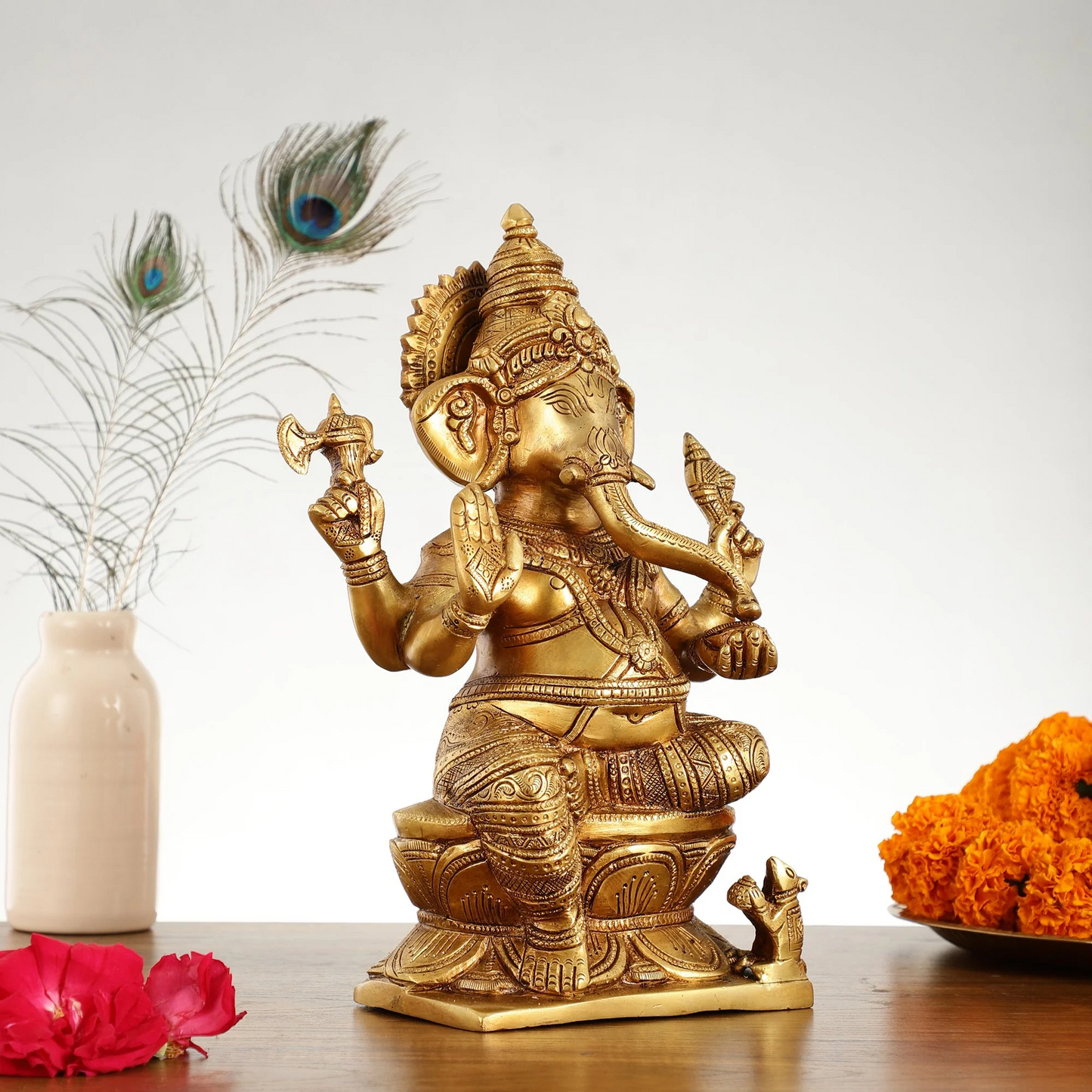 Brassaura™ Superfine Brass Lord Ganesha Statue | Handcrafted | Height 12 Inches & Weight 5 Kgs