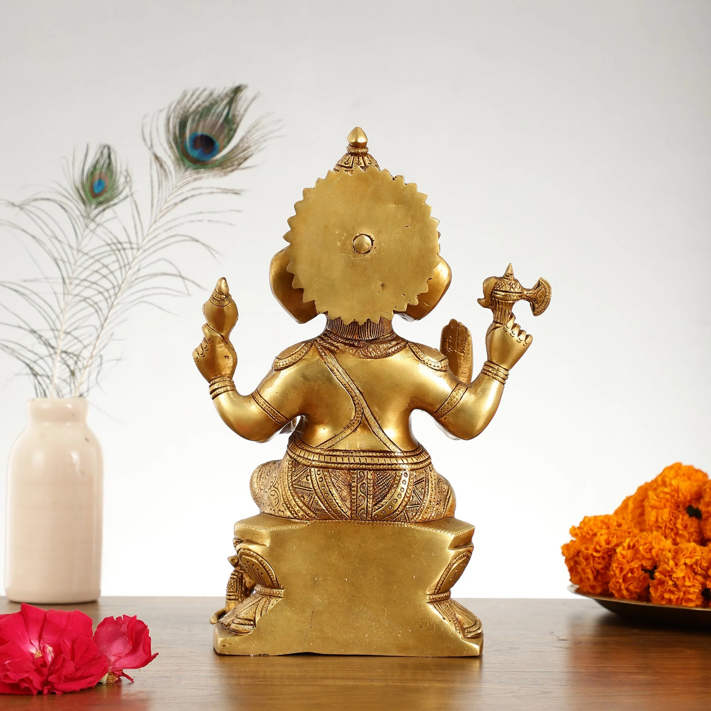 Brassaura™ Superfine Brass Lord Ganesha Statue | Handcrafted | Height 12 Inches & Weight 5 Kgs