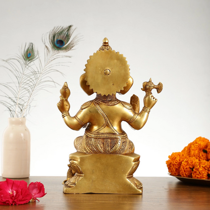 Brassaura™ Superfine Brass Lord Ganesha Statue | Handcrafted | Height 12 Inches & Weight 5 Kgs