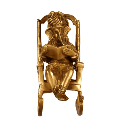Brassaura® Brass Ganesha on Rocking Chair Reading Mahabharata | Height 7.5 Inches