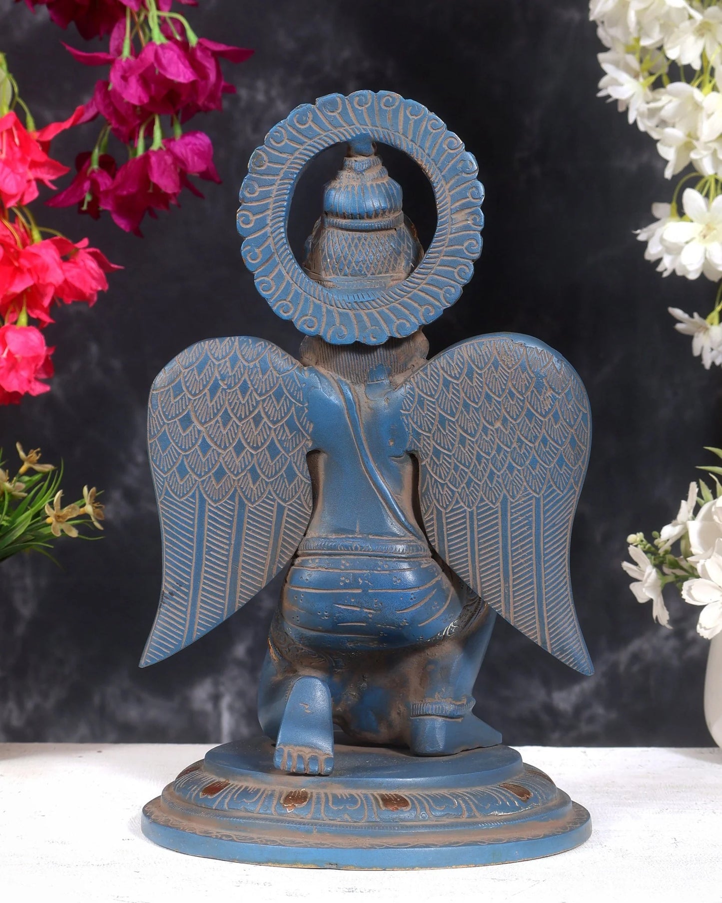 ब्रासोरा® वृंदावन वेणुगोपाल कृष्ण पीतल की प्रतिमा मोर के साथ | एंटीक नीला और सुनहरा रंग | ऊँचाई 20 इंच