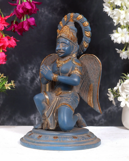 ब्रासोरा® वृंदावन वेणुगोपाल कृष्ण पीतल की प्रतिमा मोर के साथ | एंटीक नीला और सुनहरा रंग | ऊँचाई 20 इंच