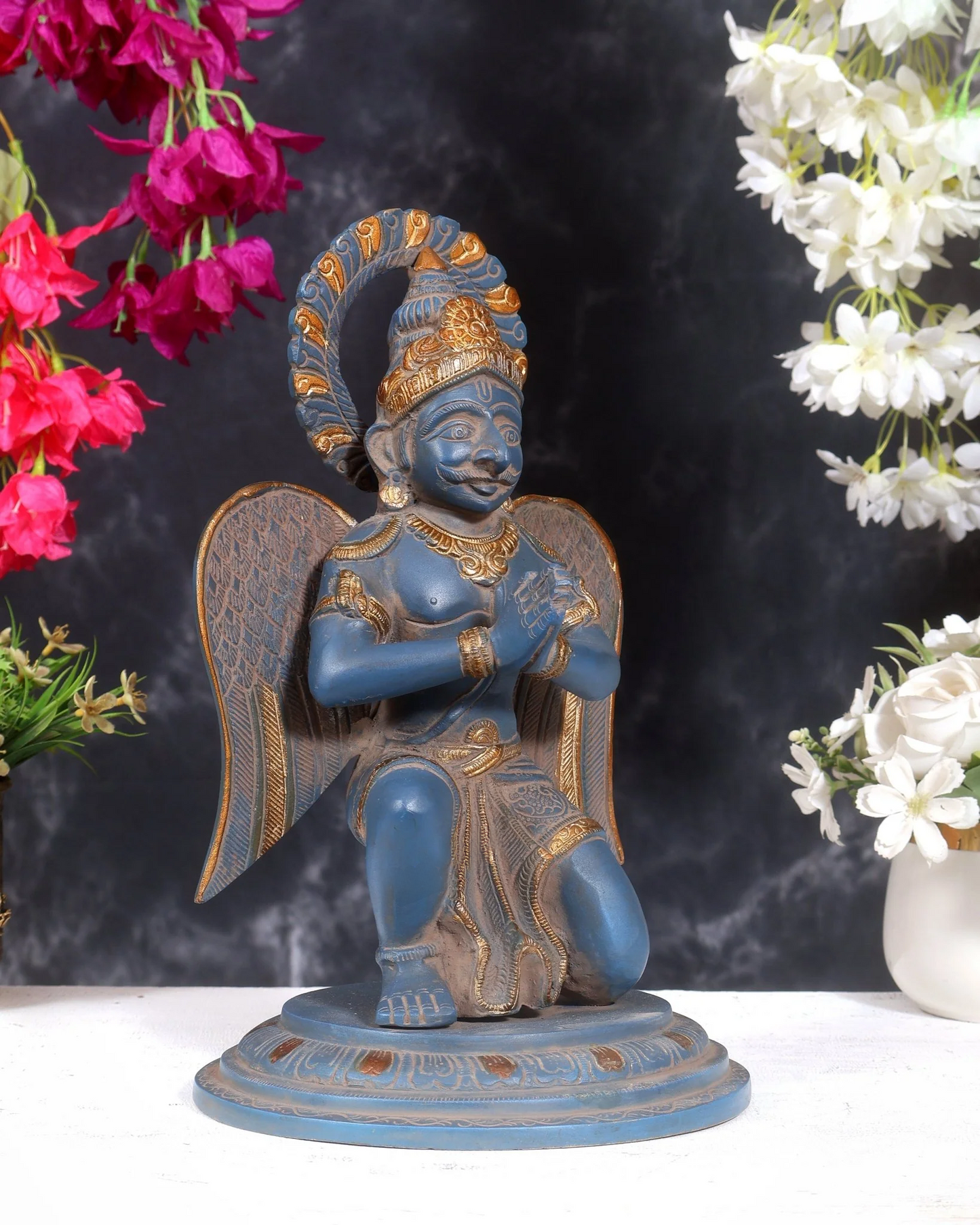 ब्रासोरा® वृंदावन वेणुगोपाल कृष्ण पीतल की प्रतिमा मोर के साथ | एंटीक नीला और सुनहरा रंग | ऊँचाई 20 इंच