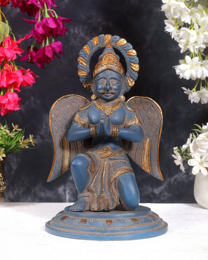 ब्रासोरा® वृंदावन वेणुगोपाल कृष्ण पीतल की प्रतिमा मोर के साथ | एंटीक नीला और सुनहरा रंग | ऊँचाई 20 इंच